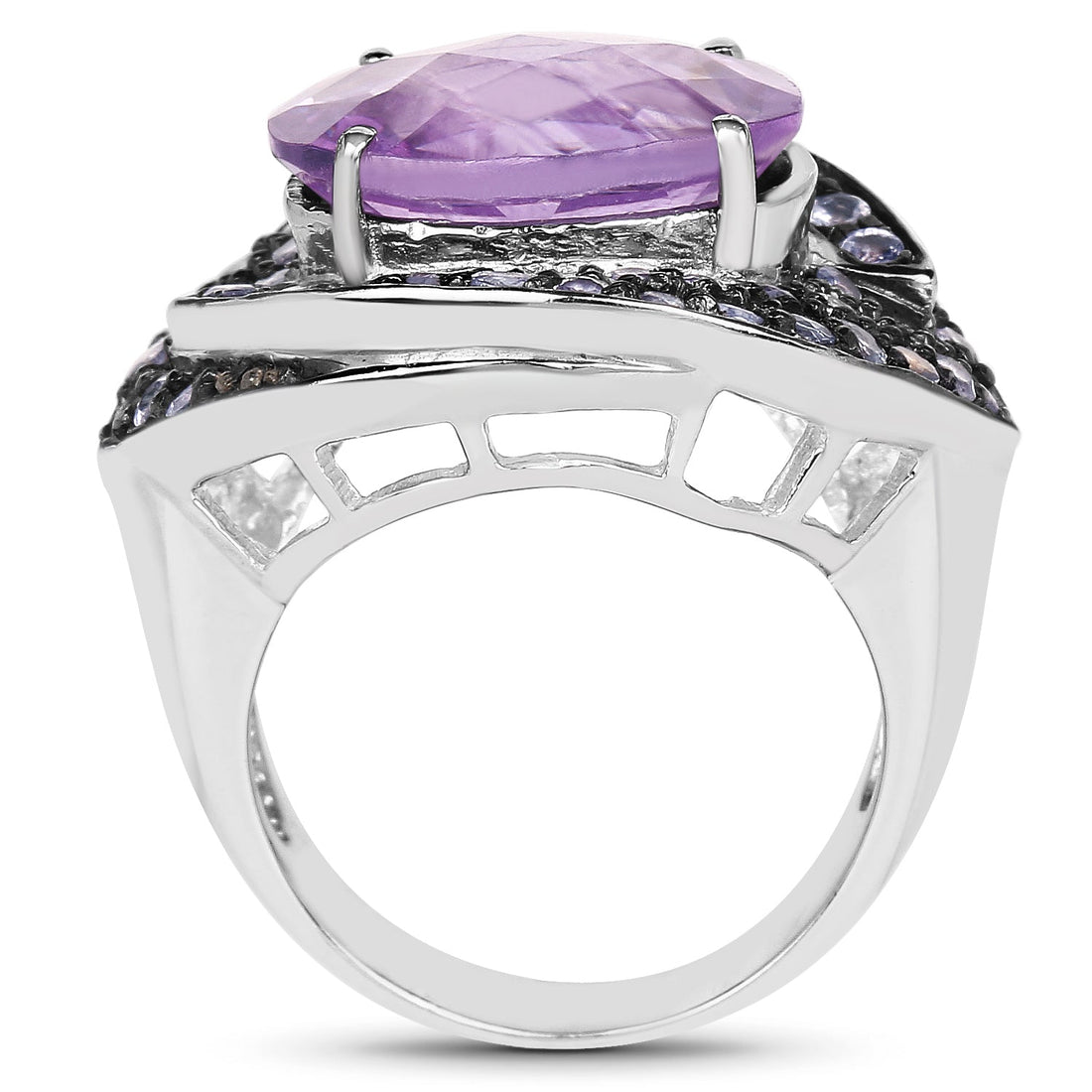 5.95 Carat Genuine Amethyst and Tanzanite .925 Sterling Silver Ring by Bids.com