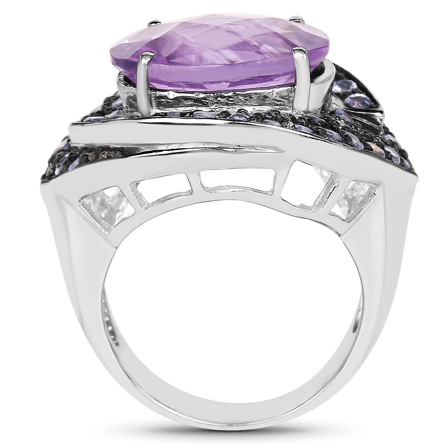 5.95 Carat Genuine Amethyst and Tanzanite .925 Sterling Silver Ring by Bids.com