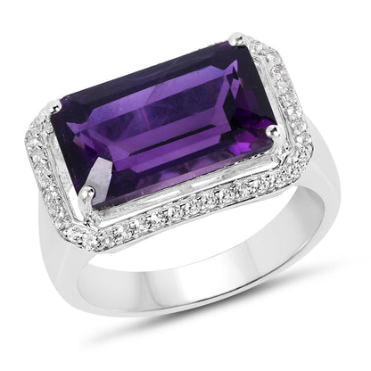 5.51 Carat Genuine Amethyst and White Zircon .925 Sterling Silver Ring  DestGlow
