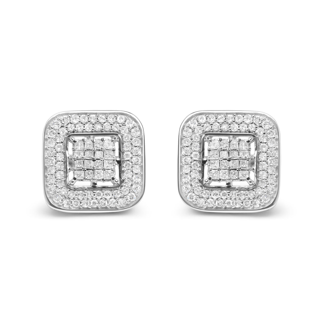 10K White Gold 1.0 Cttw Round and Princess Cut Diamond Composite Open Halo Stud Earrings (H-I Color, SI1-SI2 Clarity) by Bids.com