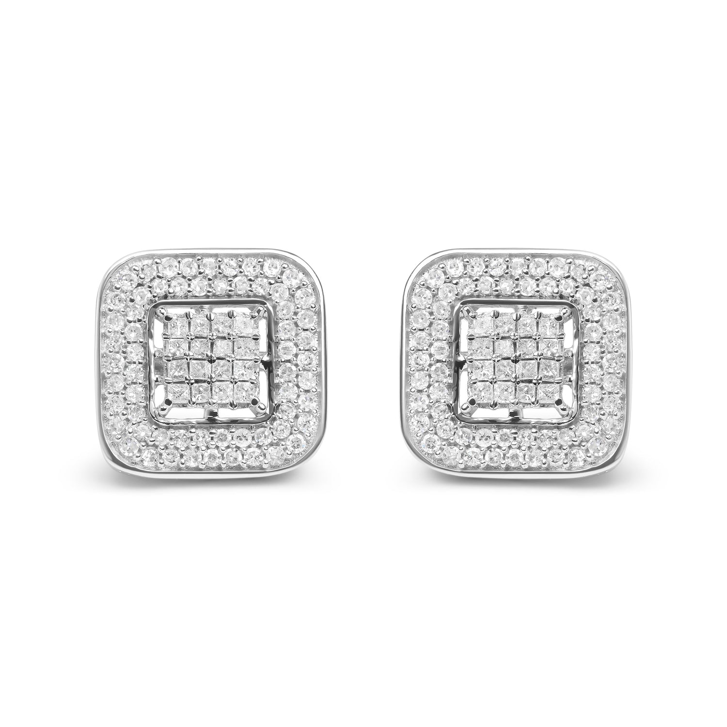 10K White Gold 1.0 Cttw Round and Princess Cut Diamond Composite Open Halo Stud Earrings (H-I Color, SI1-SI2 Clarity) by Bids.com