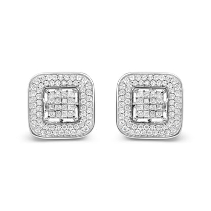 10K White Gold 1.0 Cttw Round and Princess Cut Diamond Composite Open Halo Stud Earrings (H-I Color, SI1-SI2 Clarity) by Bids.com