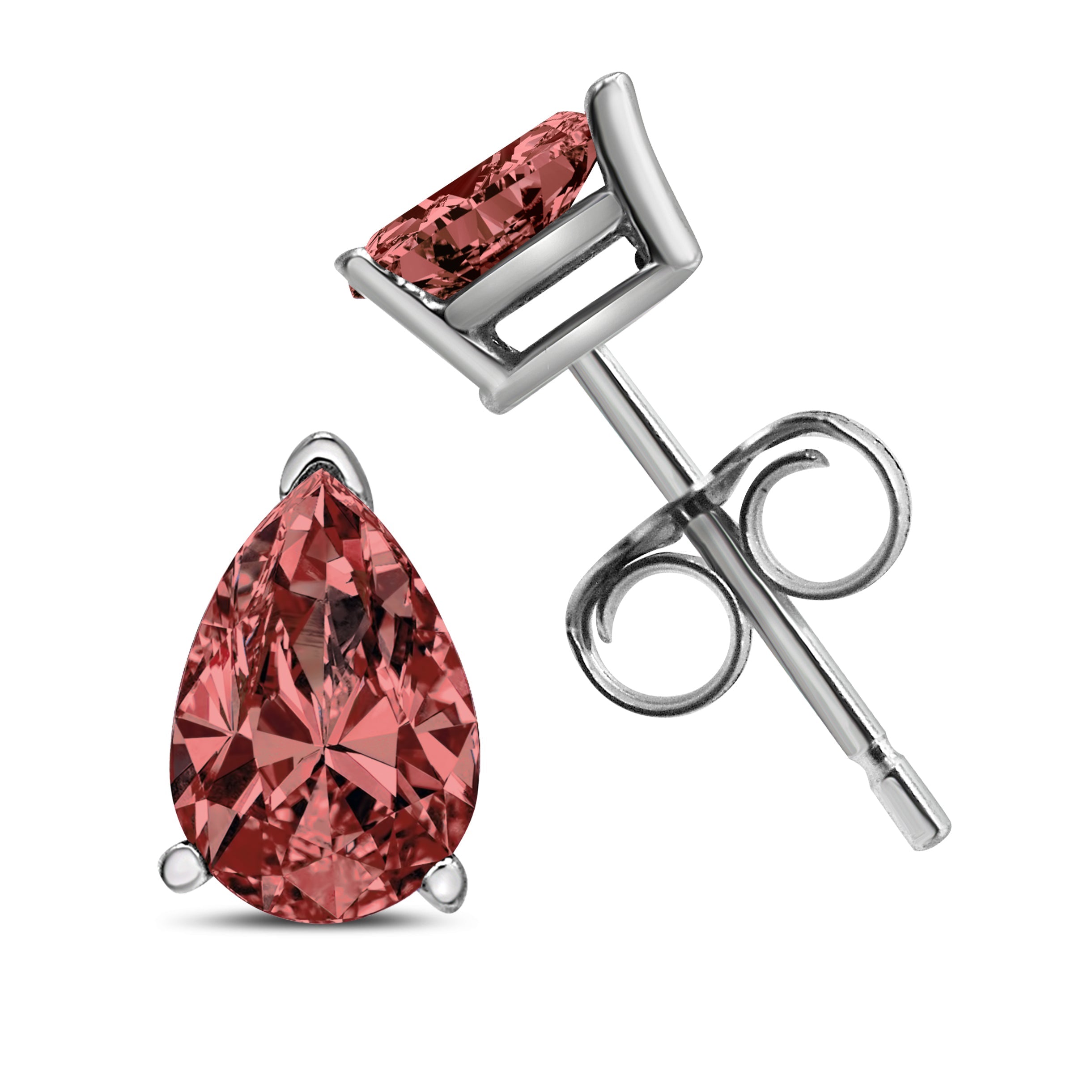 14K White Gold 1/2 Cttw Lab Grown Pink Pear Diamond 3 Prong Set Martini Solitaire Stud Earrings (Pink Color, VS2-SI1 Clarity) by Bids.com