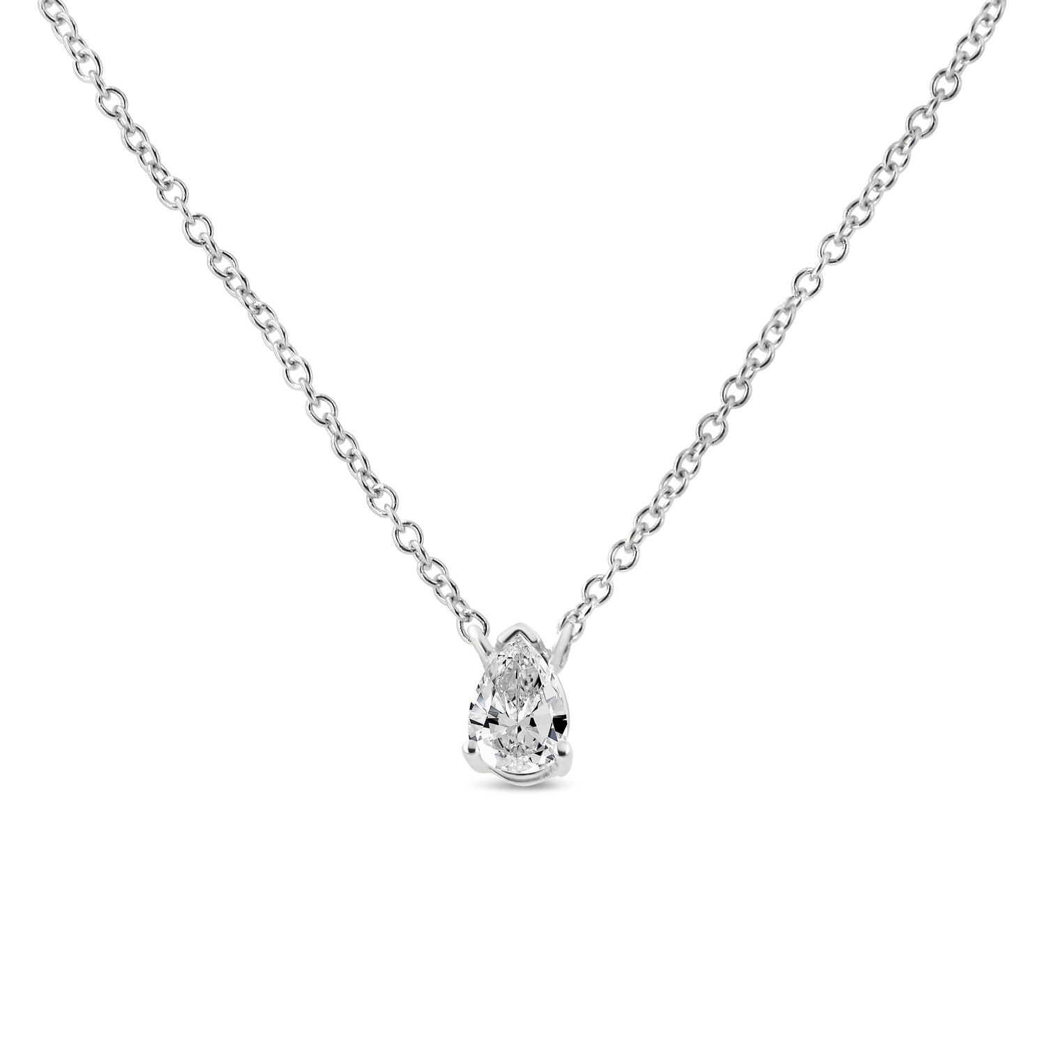 14K White Gold 1/5 Cttw Pear Shape Solitaire Diamond 18" Pendant Necklace (G-H Color, VS2-SI1 Clarity)  DestGlow
