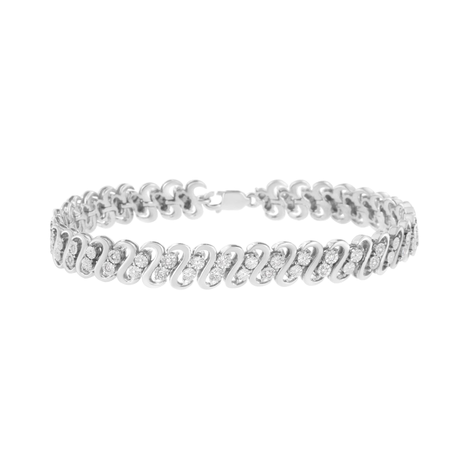 .925 Sterling Silver 1/4 cttw Round-Cut Diamond Double Row Wrapped S-Link Bracelet (I-J Color, I2-I3 Clarity) - Size 7.25" by Bids.com