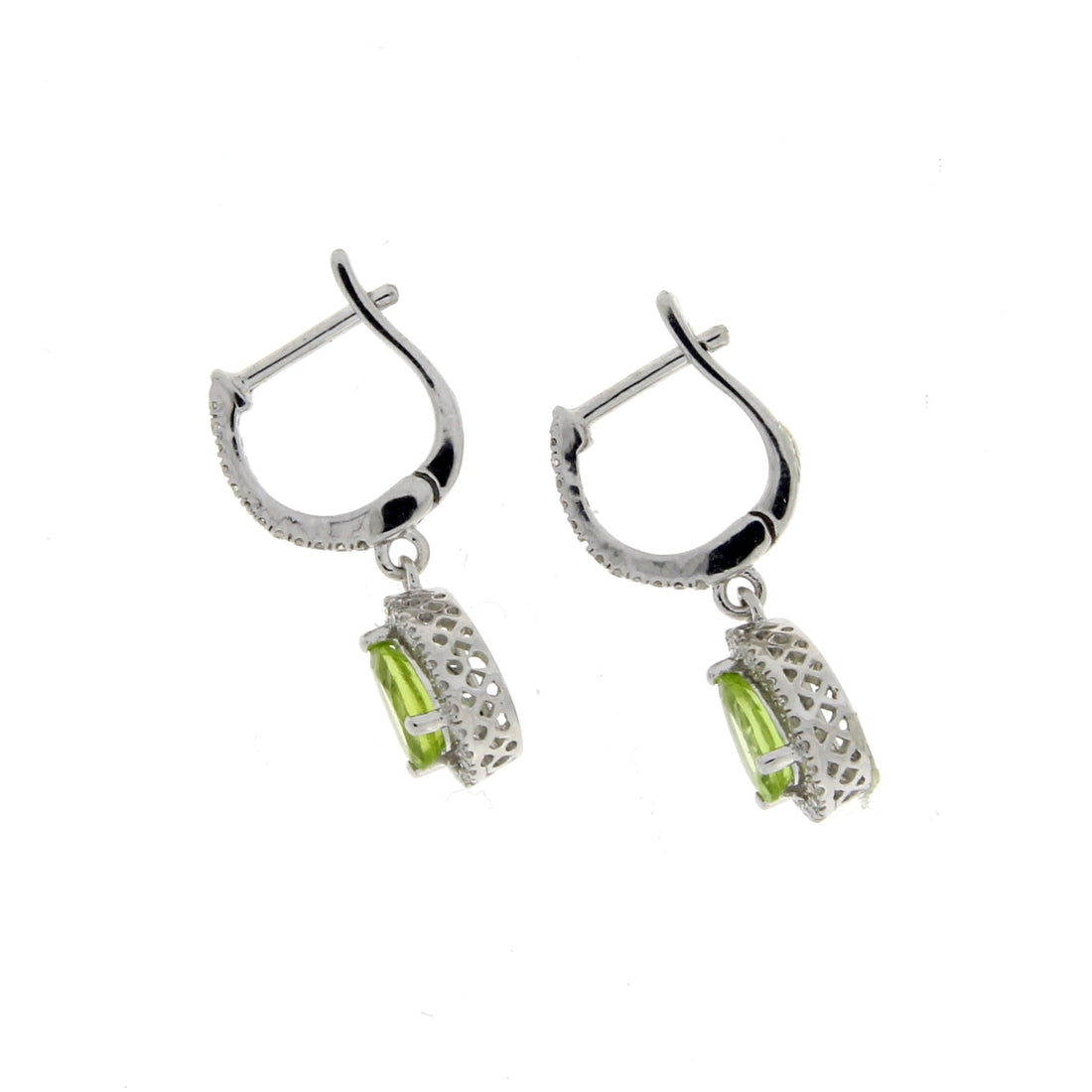 .88ct Peridot Diamond Dangle Earrings 14KT White Gold by Bids.com