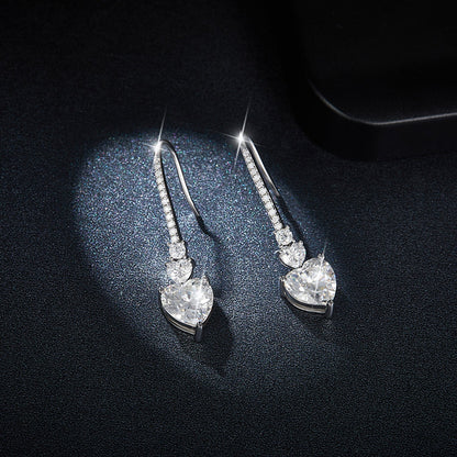 5.44 Carat 925 Sterling Silver Sparkala™ Heart Drop Earrings by Sparkala