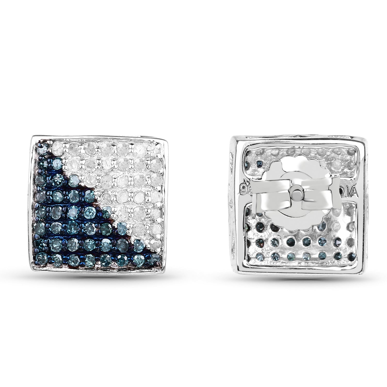 0.67 Carat Genuine Blue Diamond and White Diamond .925 Sterling Silver Earrings  DestGlow