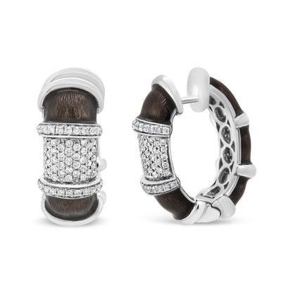 18K White Gold Flash Plated .925 Sterling Silver Clear Graphite Grey Enamel 5/8 Cttw Round Diamonds Huggie Hoop Earrings (F-G Color, VS1-VS2 Clarity) by Bids.com