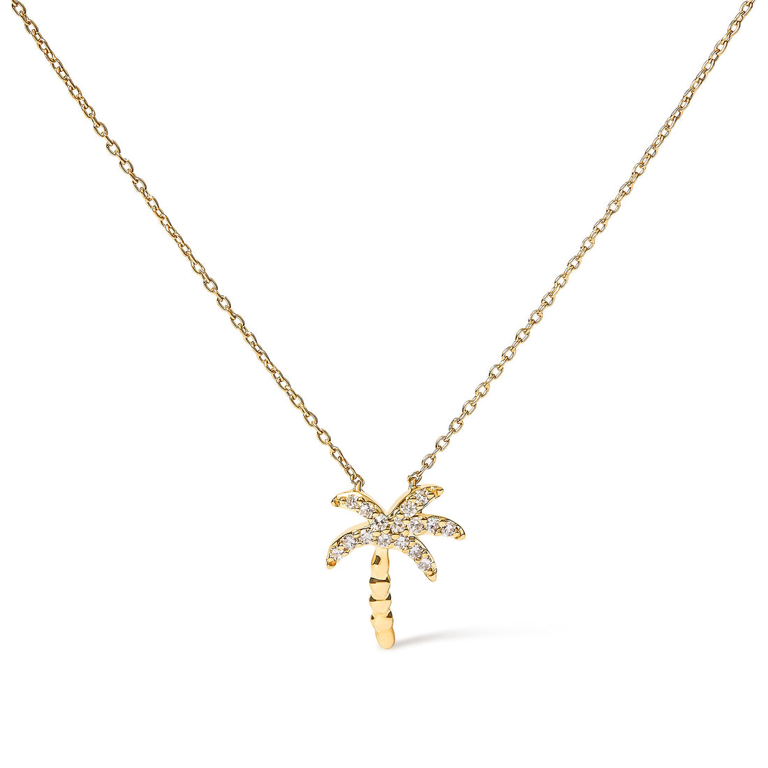 10K Yellow Gold 1/10 Cttw Round Diamond Palm Tree 18" Inch Pendant Necklace (H-I Color, I1-I2 Clarity) by Bids.com