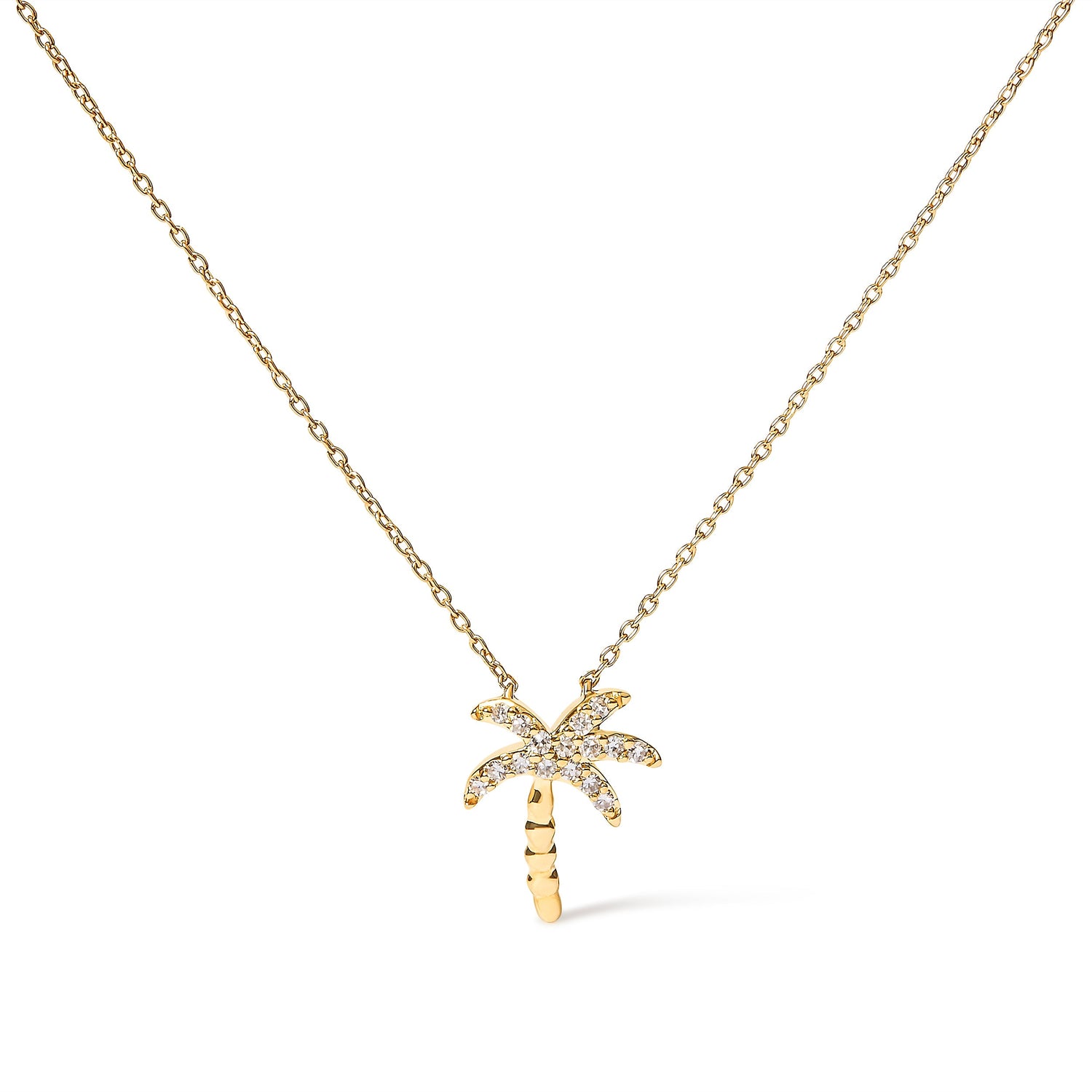 10K Yellow Gold 1/10 Cttw Round Diamond Palm Tree 18" Inch Pendant Necklace (H-I Color, I1-I2 Clarity) by Bids.com