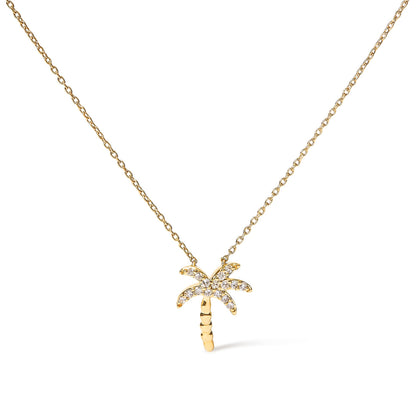 10K Yellow Gold 1/10 Cttw Round Diamond Palm Tree 18" Inch Pendant Necklace (H-I Color, I1-I2 Clarity) by Bids.com