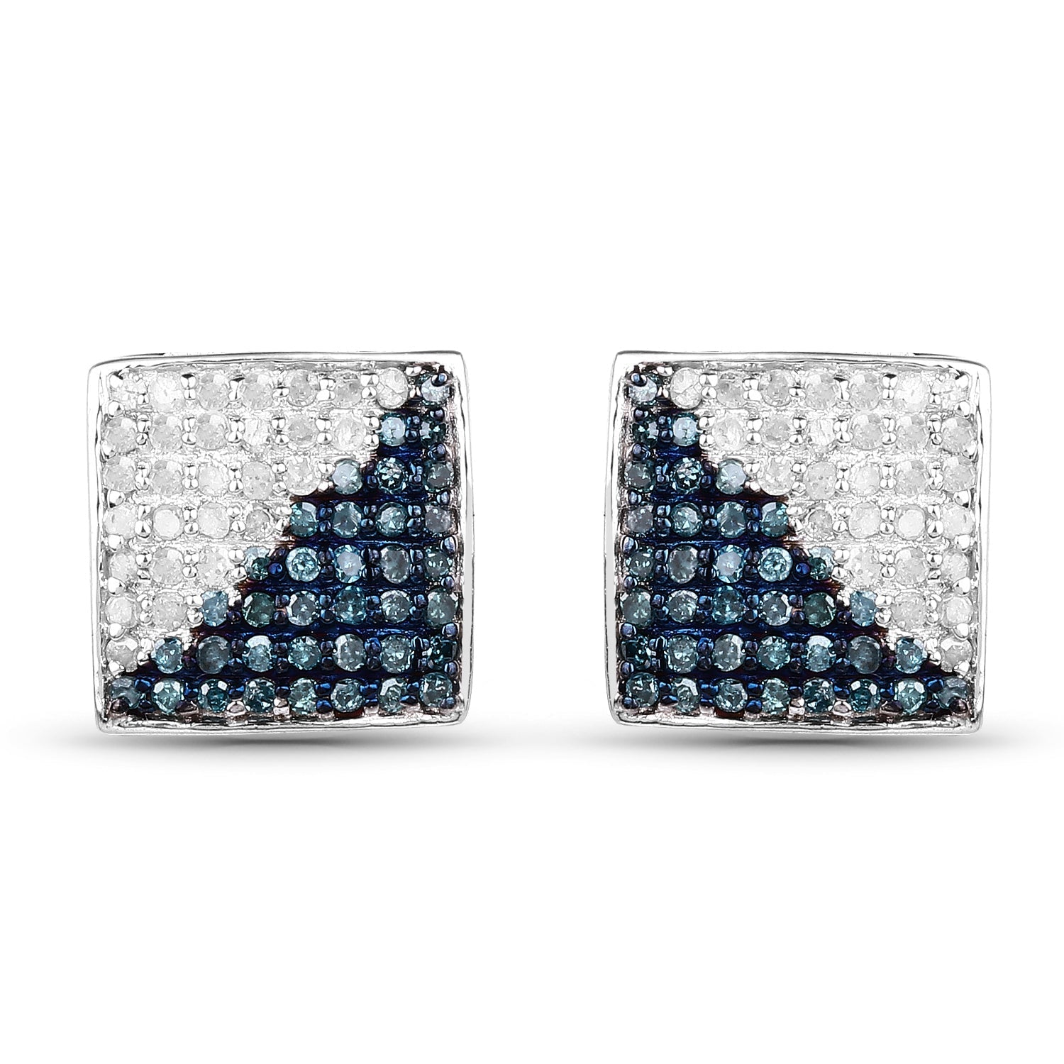 0.67 Carat Genuine Blue Diamond and White Diamond .925 Sterling Silver Earrings  DestGlow