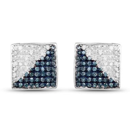 0.67 Carat Genuine Blue Diamond and White Diamond .925 Sterling Silver Earrings  DestGlow