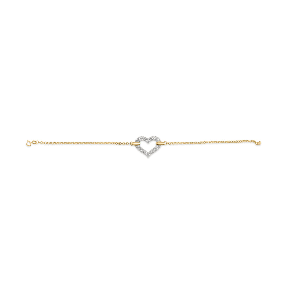 10K Two Tone Gold 1/4 Cttw Diamond Encrusted Heart Charm 7" Bracelet (H-I Color, I1-I2 Clarity) by Bids.com
