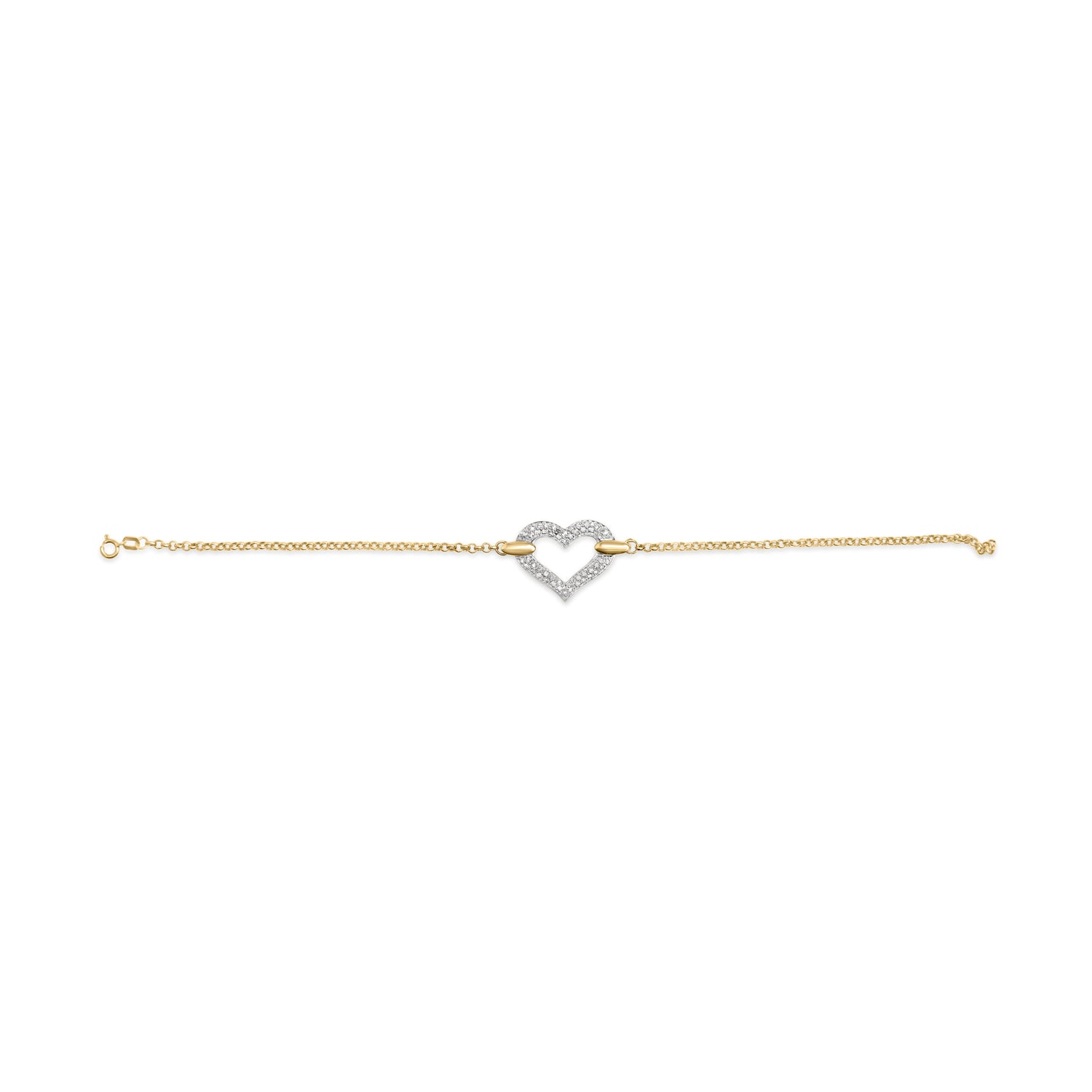10K Two Tone Gold 1/4 Cttw Diamond Encrusted Heart Charm 7" Bracelet (H-I Color, I1-I2 Clarity) by Bids.com