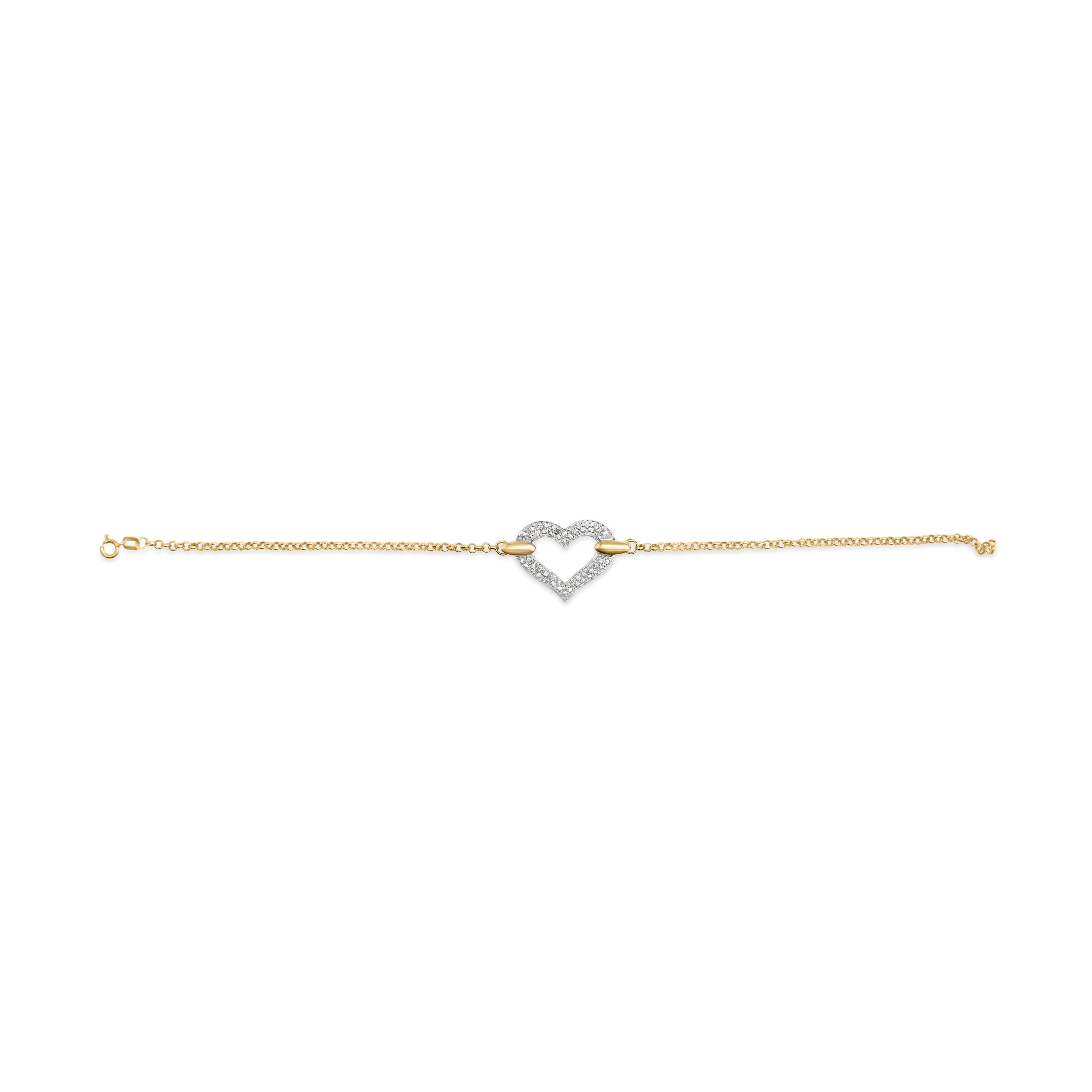 10K Two Tone Gold 1/4 Cttw Diamond Encrusted Heart Charm 7" Bracelet (H-I Color, I1-I2 Clarity) by Bids.com