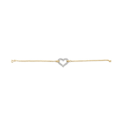 10K Two Tone Gold 1/4 Cttw Diamond Encrusted Heart Charm 7" Bracelet (H-I Color, I1-I2 Clarity) by Bids.com