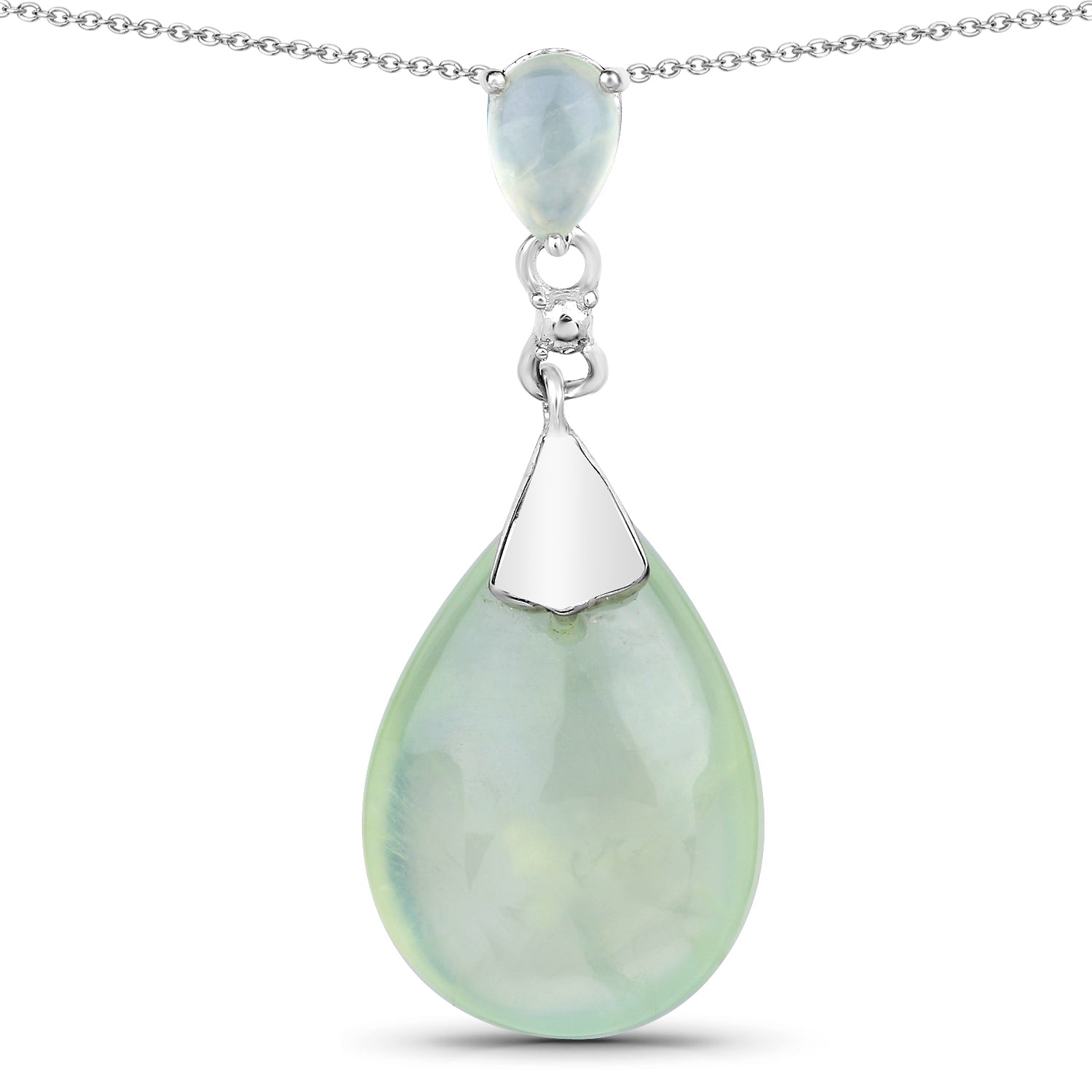 11.92 Carat Genuine Prehnite .925 Sterling Silver Pendant  DestGlow