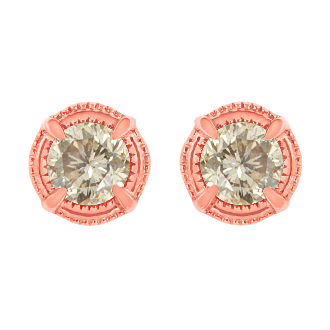 14K Yellow Gold Plated .925 Sterling Silver 1.0 Cttw Round Brilliant Cut Diamond Solitaire Milgrain Stud Earrings (K-L Color, I2-I3 Clarity) by Bids.com