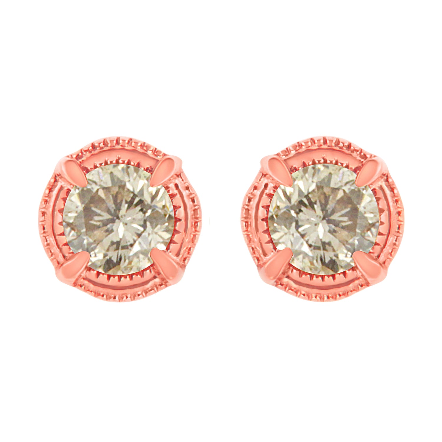 14K Yellow Gold Plated .925 Sterling Silver 1.0 Cttw Round Brilliant Cut Diamond Solitaire Milgrain Stud Earrings (K-L Color, I2-I3 Clarity) by Bids.com