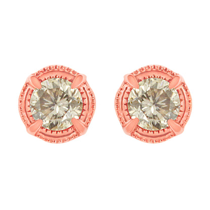 14K Yellow Gold Plated .925 Sterling Silver 1.0 Cttw Round Brilliant Cut Diamond Solitaire Milgrain Stud Earrings (K-L Color, I2-I3 Clarity) by Bids.com