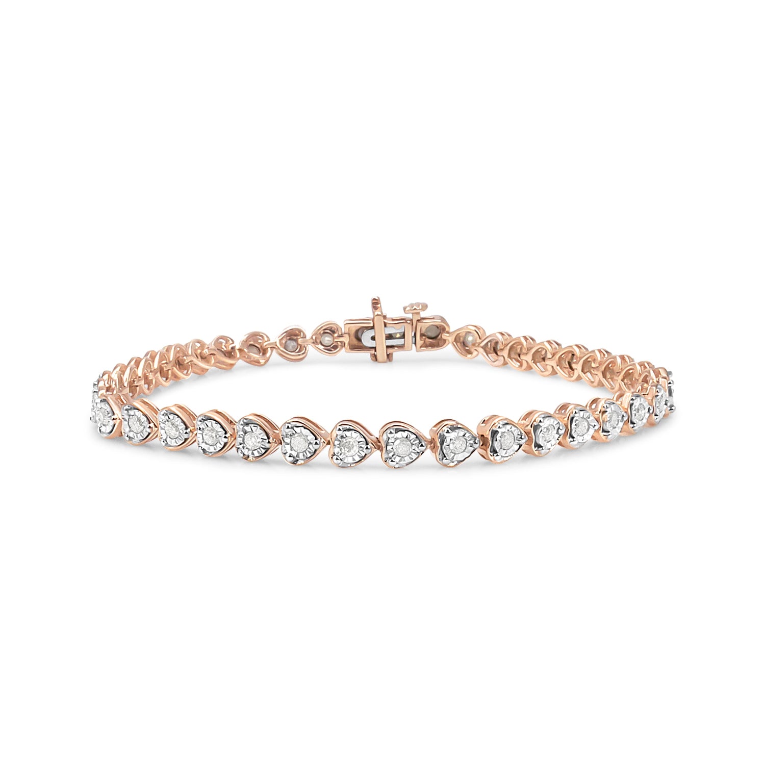 .925 Sterling Silver 1.0 Cttw Miracle Set Diamond Heart-Link 7" Tennis Bracelet (I-J Color, I2-I3 Clarity) by Bids.com