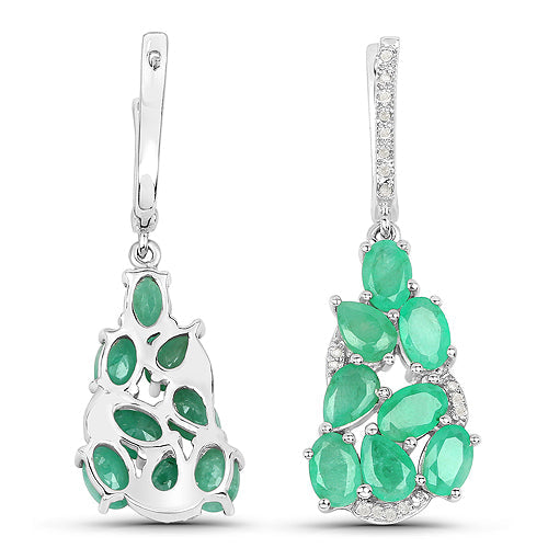6.69 Carat Genuine Emerald and White Diamond .925 Sterling Silver Earrings by Bids.com