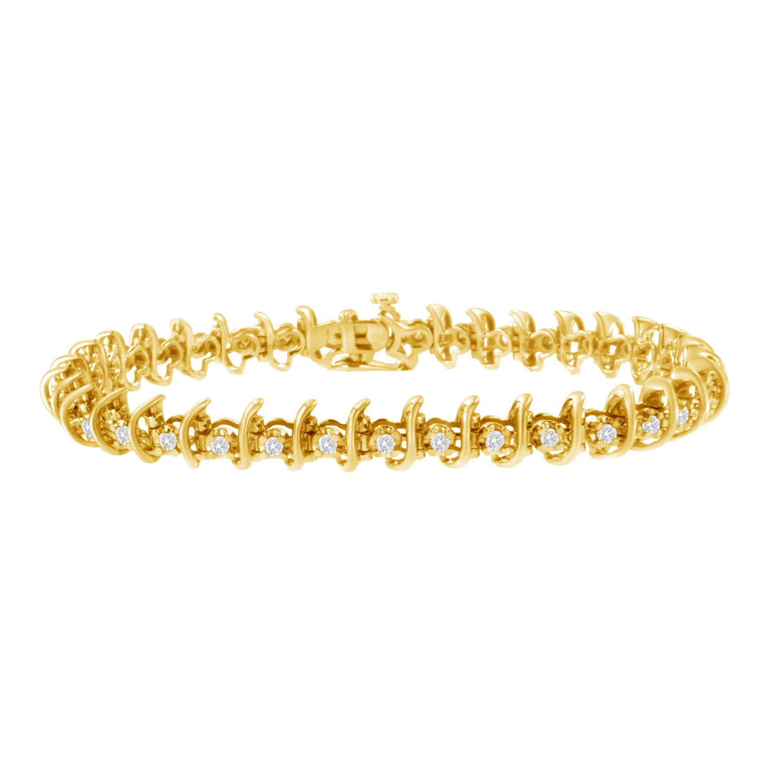 10KT Yellow Gold Plated .925 Sterling Silver 1 cttw Prong-Set Diamond Link Bracelet (J-K, I1-I2) - 7.5" by Bids.com