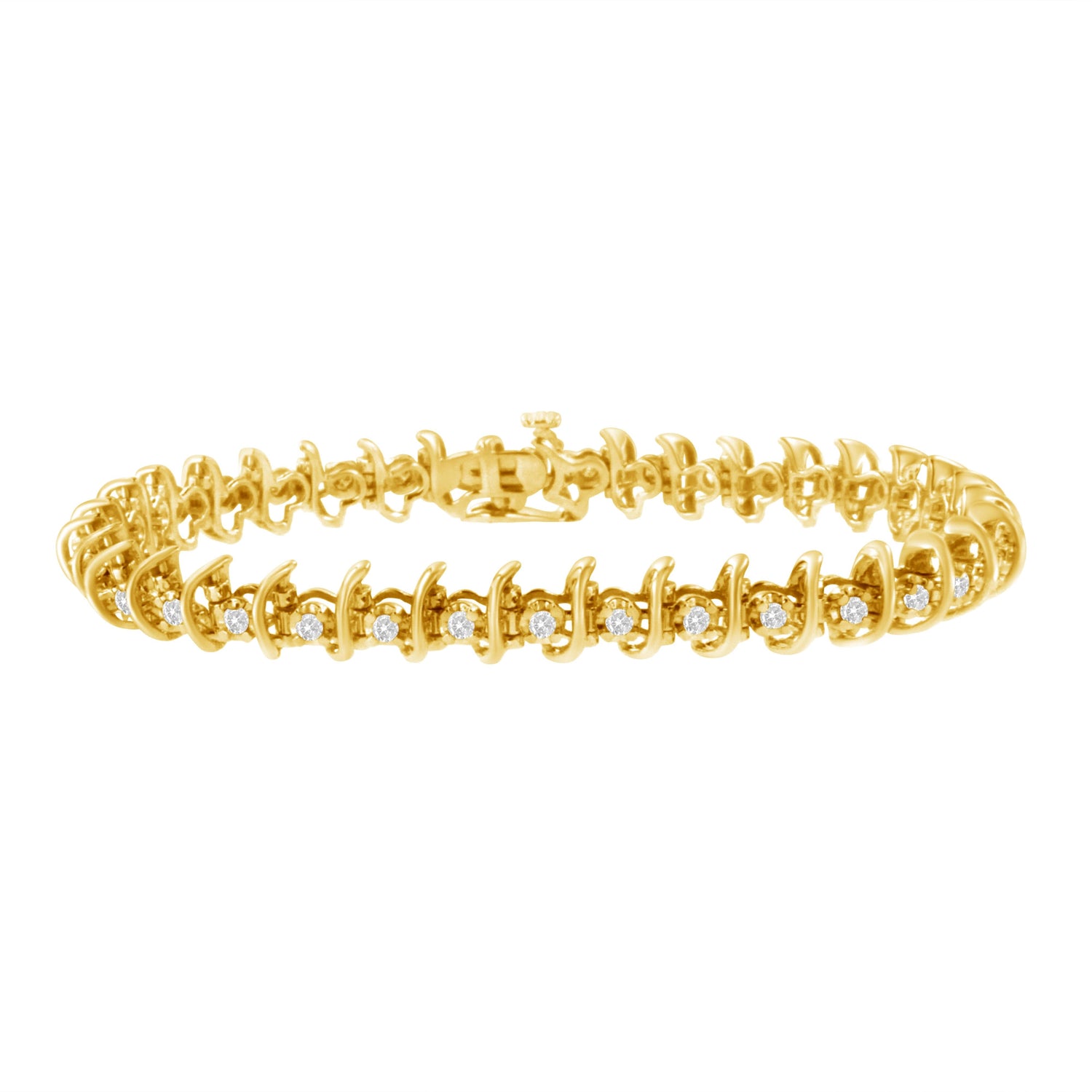 10KT Yellow Gold Plated .925 Sterling Silver 1 cttw Prong-Set Diamond Link Bracelet (J-K, I1-I2) - 7.5" by Bids.com