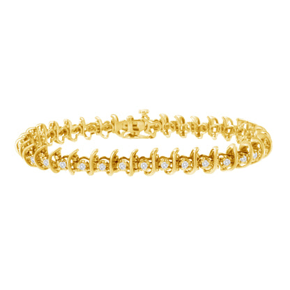 10KT Yellow Gold Plated .925 Sterling Silver 1 cttw Prong-Set Diamond Link Bracelet (J-K, I1-I2) - 7.5" by Bids.com