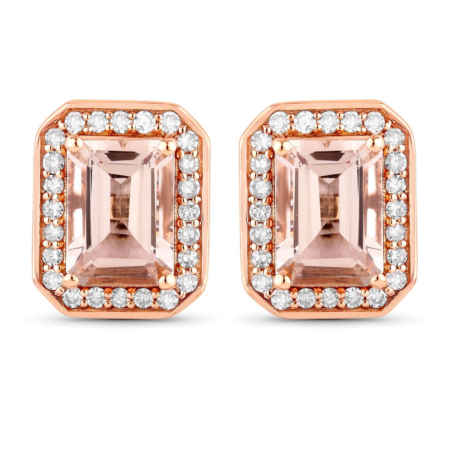 1.82 Carat Genuine Morganite and White Diamond 14K Rose Gold Earrings  DestGlow