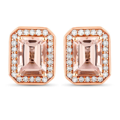 1.82 Carat Genuine Morganite and White Diamond 14K Rose Gold Earrings  DestGlow