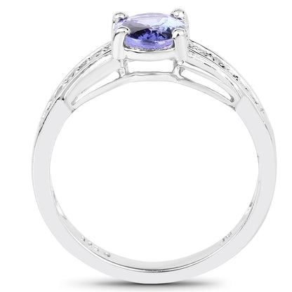 1.27 Carat Genuine Tanzanite and White Diamond .925 Sterling Silver Ring by Bids.com