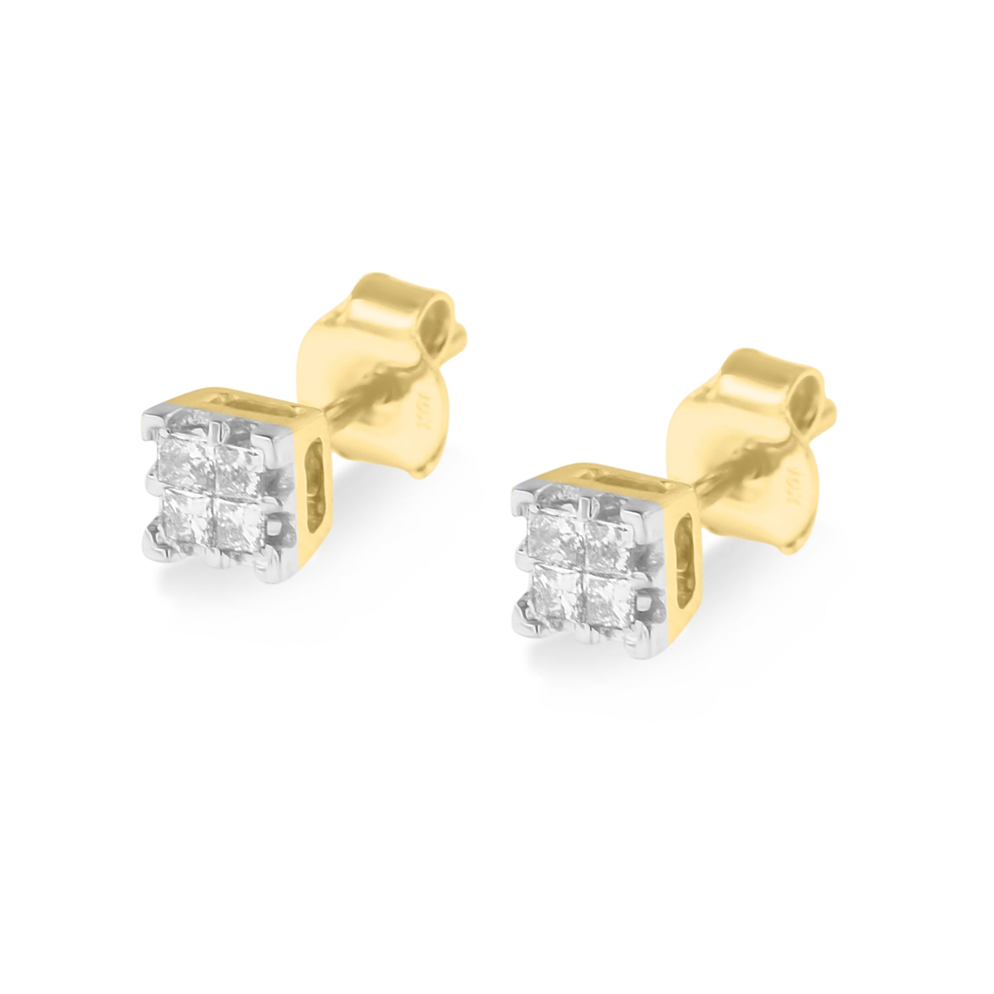 10k Yellow Gold Princess Diamond Quad Stud Earrings (1/4 cttw, J-K Color, I2-I3 Clarity) by Bids.com