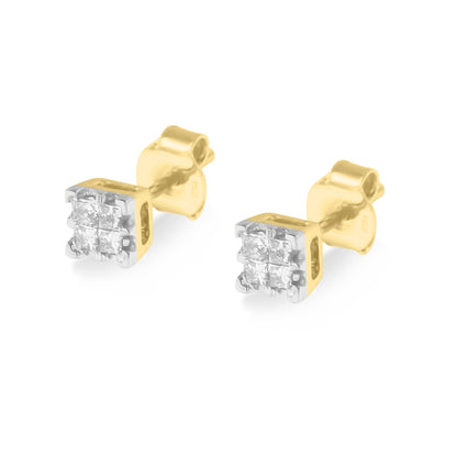 10k Yellow Gold Princess Diamond Quad Stud Earrings (1/4 cttw, J-K Color, I2-I3 Clarity) by Bids.com
