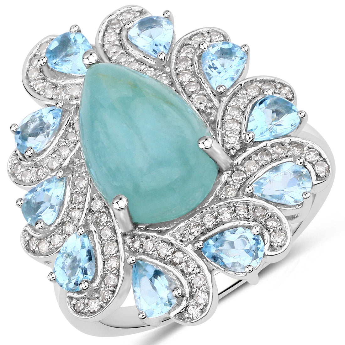 5.23 Carat Genuine Aquamarine and White Diamond .925 Sterling Silver Ring by Bids.com