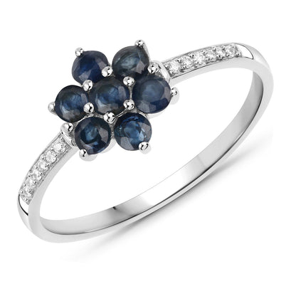 0.59 Carat Genuine Blue Sapphire and White Diamond 14K White Gold Ring  DestGlow