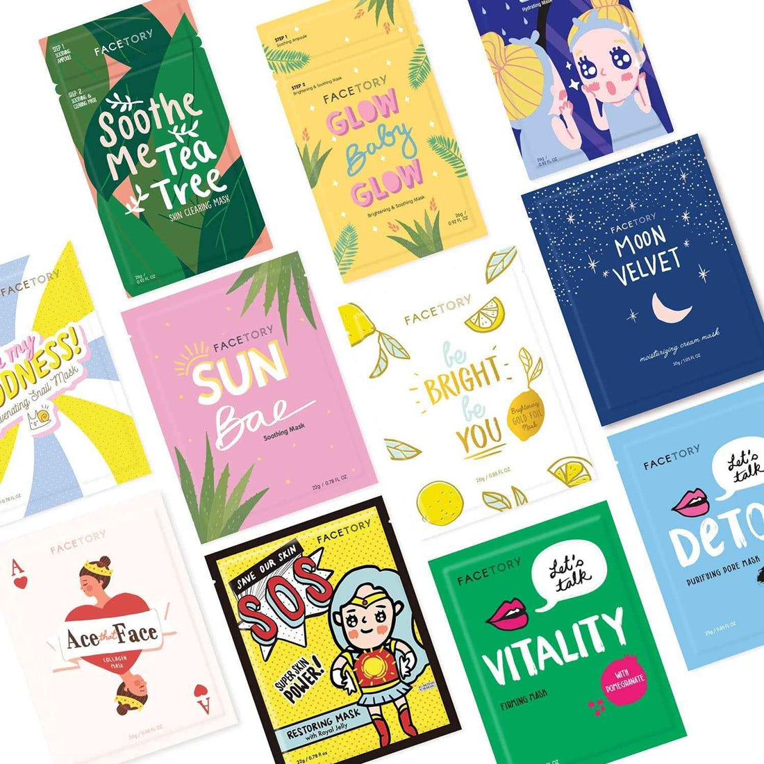 K Beauty Face Mask Skin Care - FAVORITE 11 COLLECTION Sheet Mask Set | Natural Premium Korean Face Mask for All Skin Types - No Sulfates No Parabens (11 Pc)