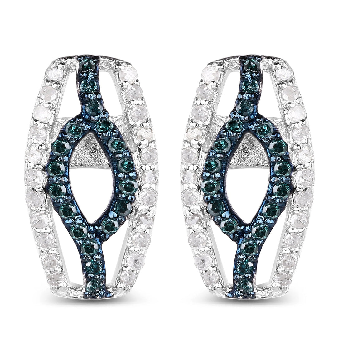 0.42 Carat Genuine Blue Diamond &amp; White Diamond .925 Sterling Silver Earrings by Bids.com