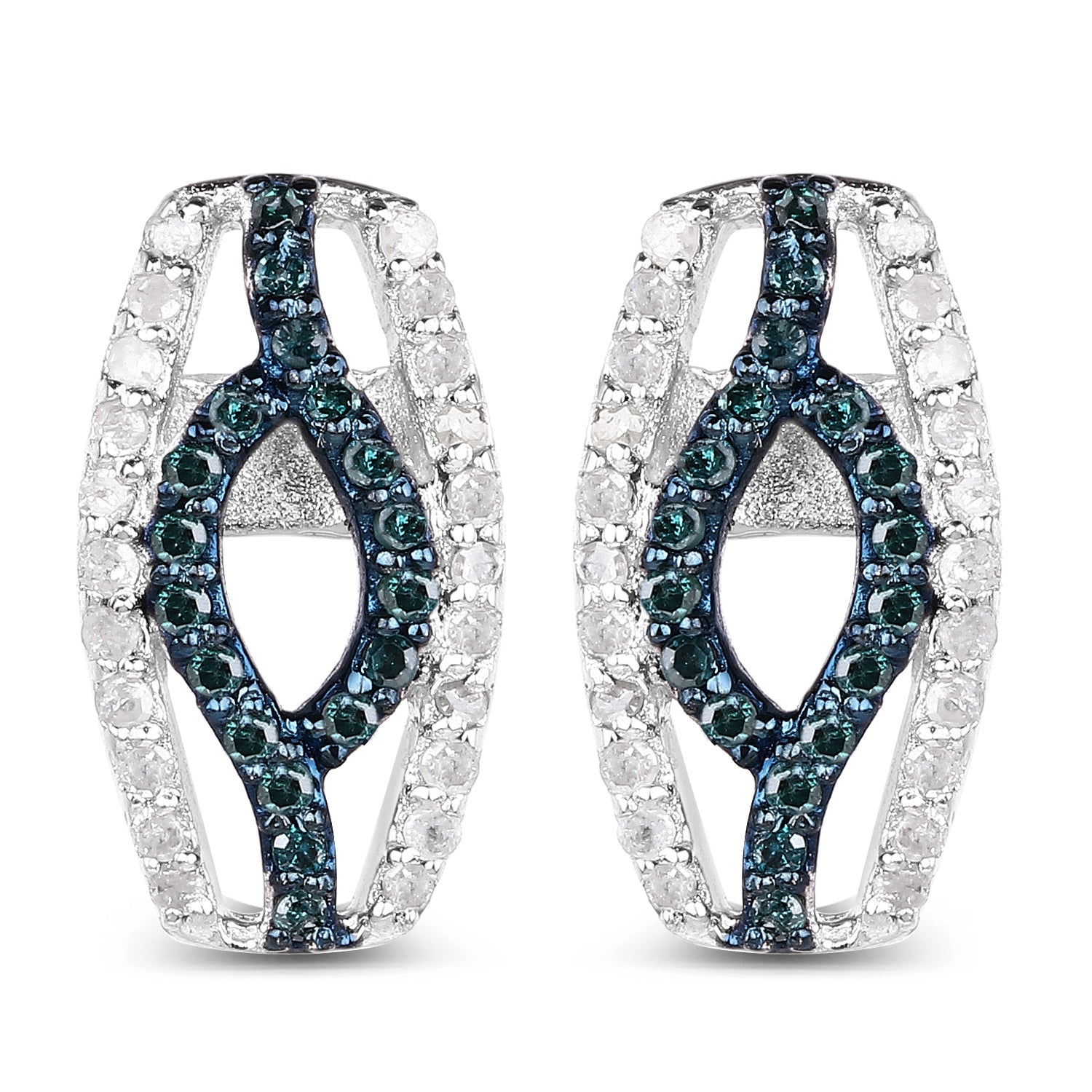 0.42 Carat Genuine Blue Diamond &amp; White Diamond .925 Sterling Silver Earrings by Bids.com