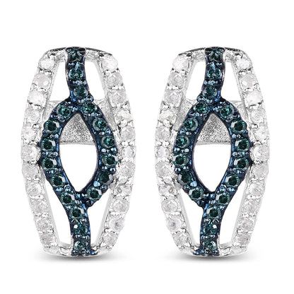 0.42 Carat Genuine Blue Diamond &amp; White Diamond .925 Sterling Silver Earrings by Bids.com