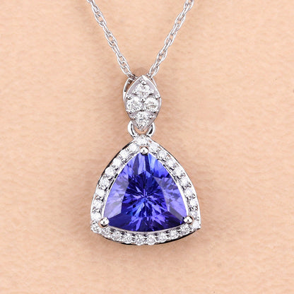 1.71 Carat Genuine Tanzanite and White Diamond 14K White Gold Pendant by Bids.com