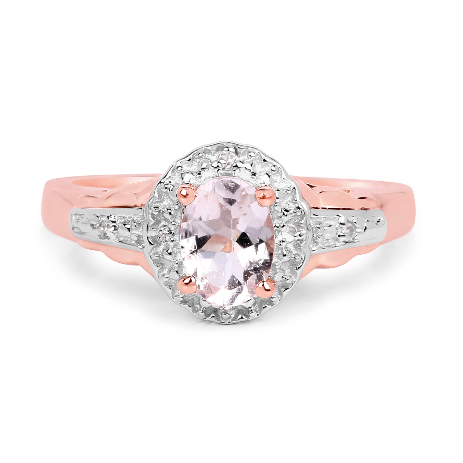 14K Rose Gold Plated 0.73 Carat Genuine Morganite &amp; White Topaz .925 Sterling Silver Ring by Bids.com