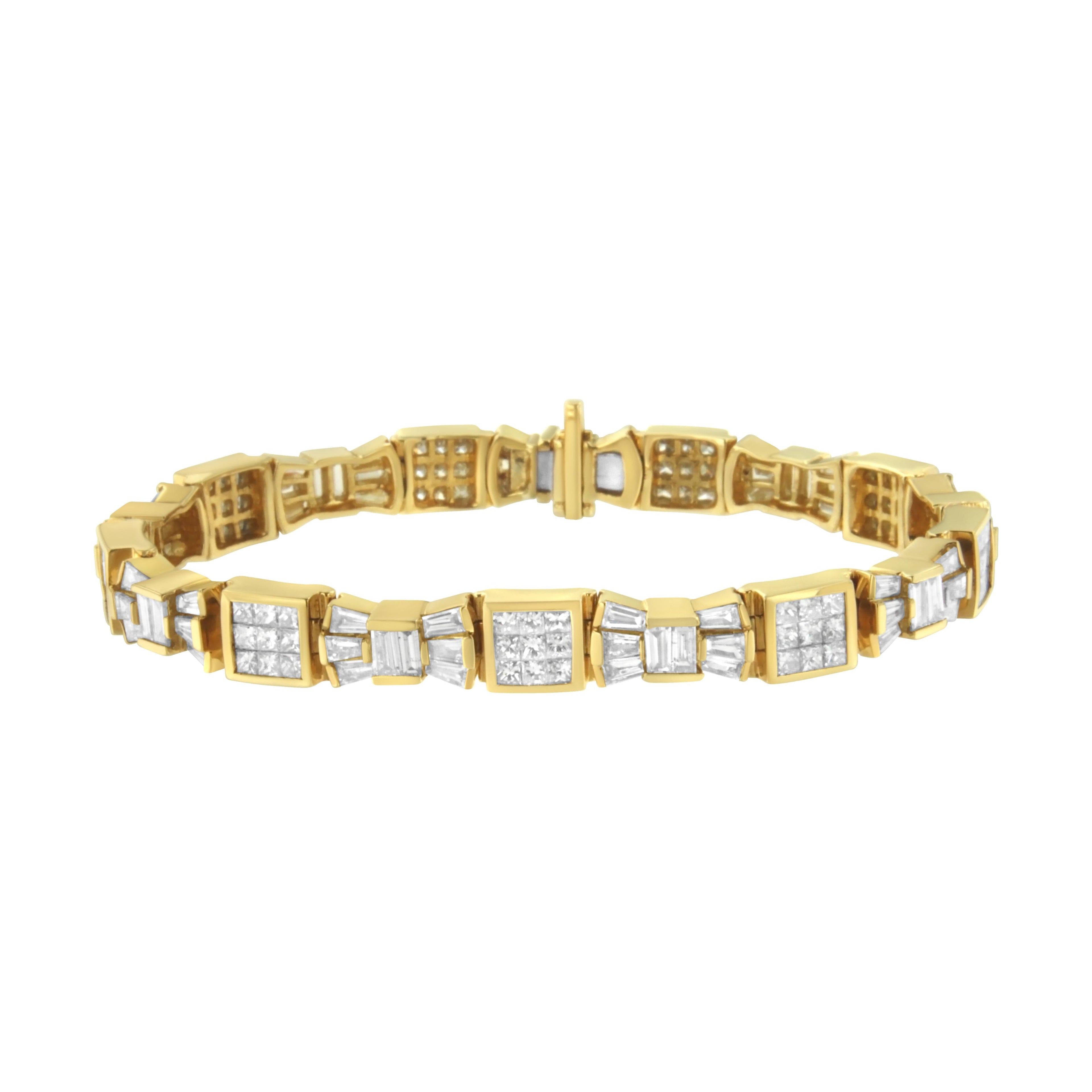 14K Yellow Gold 9.0 Cttw Diamond Alternating Bow and Box Link Bracelet (G-H Color, VS1-VS2 Clarity)- 7"  DestGlow