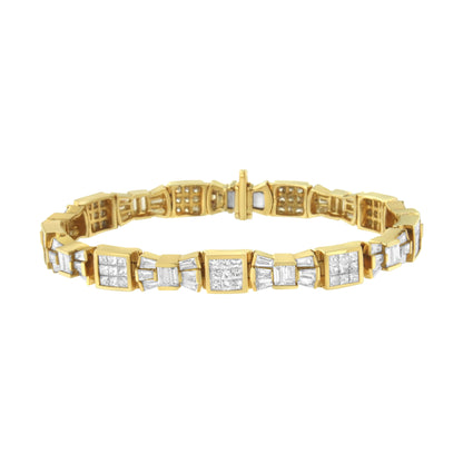 14K Yellow Gold 9.0 Cttw Diamond Alternating Bow and Box Link Bracelet (G-H Color, VS1-VS2 Clarity)- 7"  DestGlow