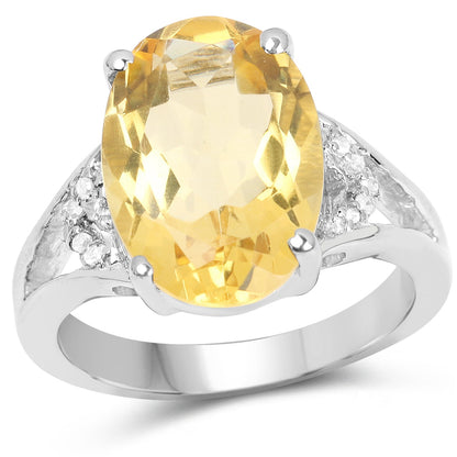 4.55 Carat Genuine Citrine and White Diamond .925 Sterling Silver Ring by Bids.com