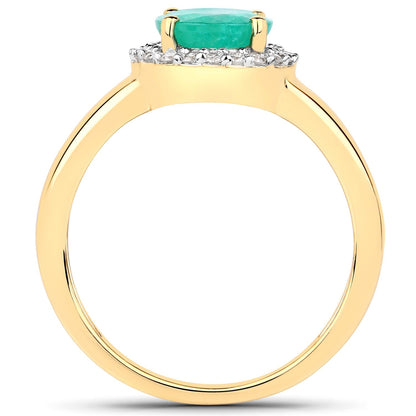1.87 Carat Genuine Zambian Emerald and White Diamond 14K Yellow Gold Ring  DestGlow