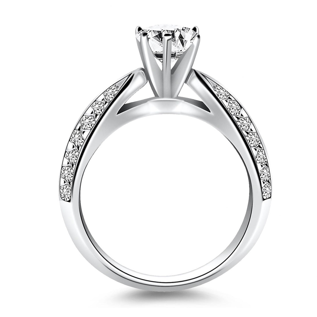 14k White Gold Cathedral Double Row Pave Diamond Engagement Ring by Bids.com