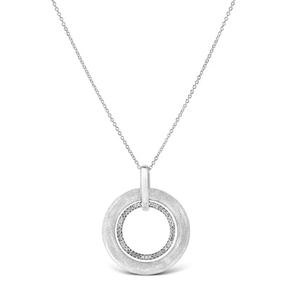 .925 Sterling Silver Prong-Set Diamond Accent Satin Finished Double Circle 18" Pendant Necklace (I-J Color, I1-I2 Clarity) by Bids.com